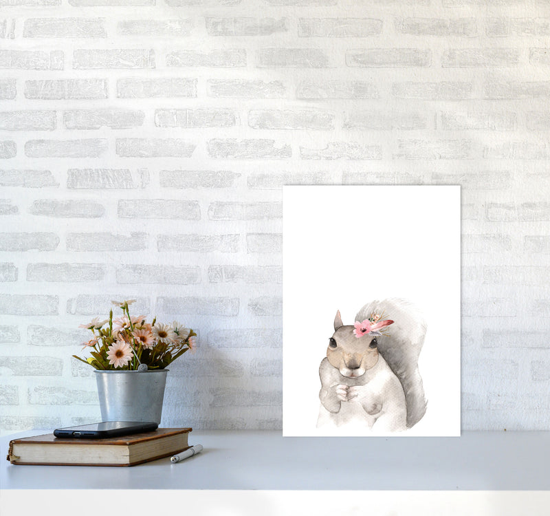 Forest Friends, Floral Cute Squirrel Modern Print Animal Art Print A3 Black Frame