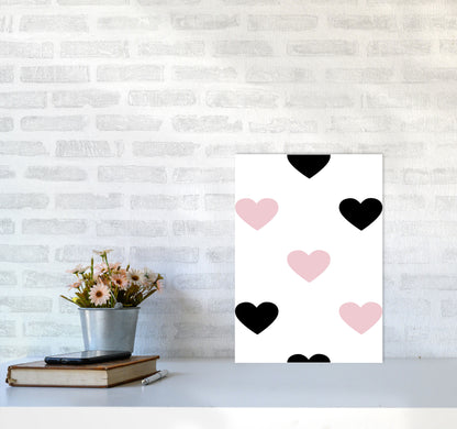 Pink And Black Hearts Modern Print A3 Black Frame