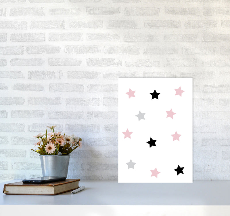 Pink Black And Grey Stars Modern Print A3 Black Frame