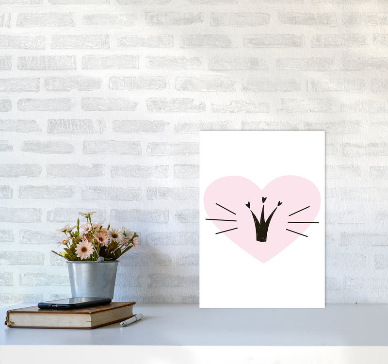 Crown With Pink Heart Framed Nursey Wall Art Print A3 Black Frame