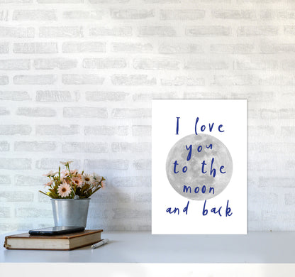 I Love You To The Moon And Back Navy Framed Typography Wall Art Print A3 Black Frame