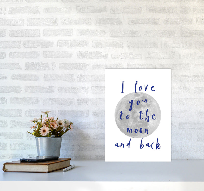 I Love You To The Moon And Back Navy Framed Typography Wall Art Print A3 Black Frame