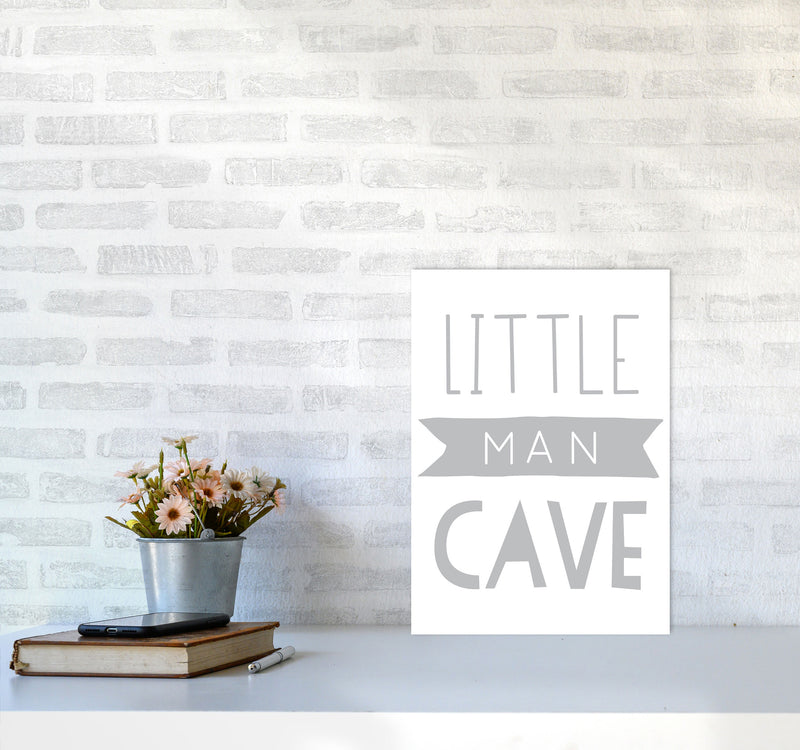 Little Man Cave Grey Banner Framed Nursey Wall Art Print A3 Black Frame