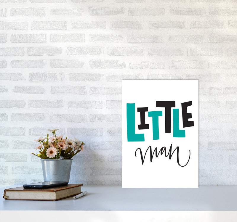 Little Man Teal And Black Framed Nursey Wall Art Print A3 Black Frame