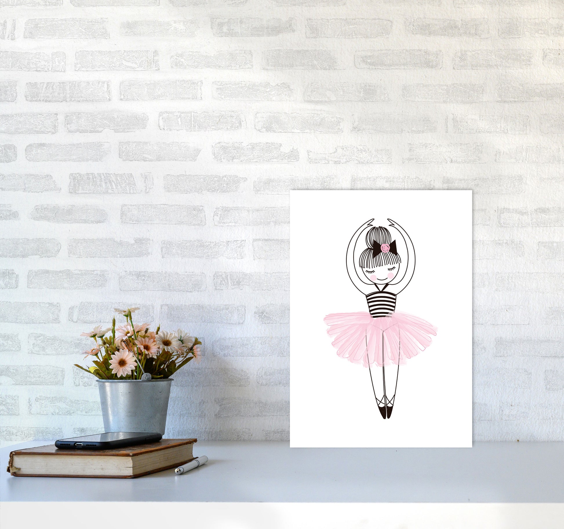 Girl&#39;s Ballerina Drawing Multi Set Illustration Wall Art Poster Print A3 Black Frame