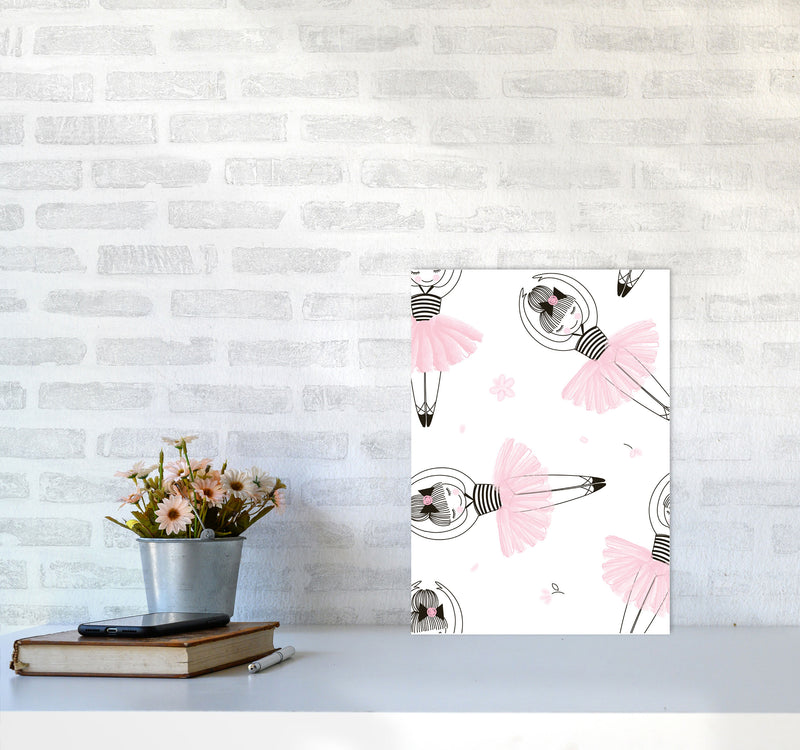 Ballerina Repeat Pattern Framed Nursey Wall Art Print A3 Black Frame