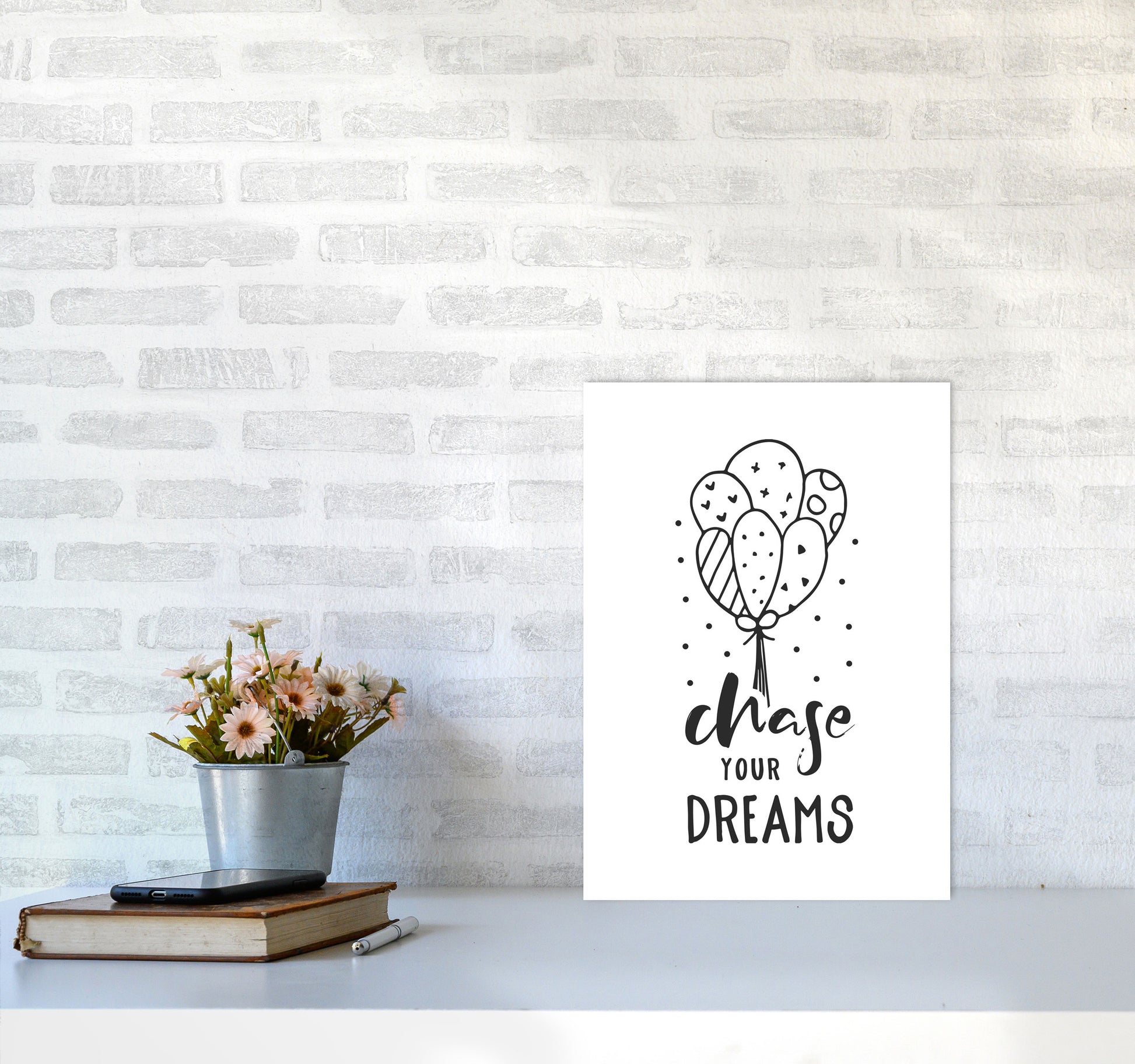 Chase Your Dreams Black Framed Nursey Wall Art Print A3 Black Frame