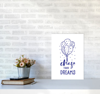 Chase Your Dreams Navy Framed Typography Wall Art Print A3 Black Frame