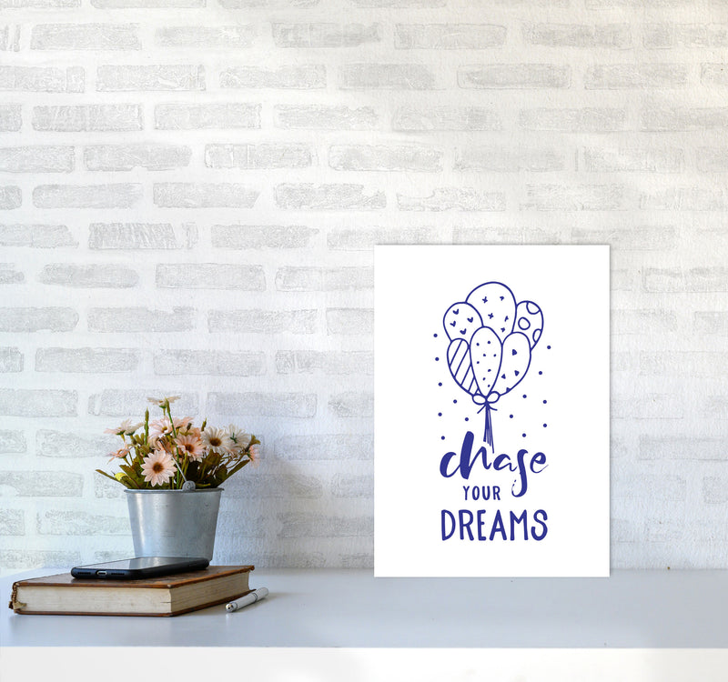 Chase Your Dreams Navy Framed Typography Wall Art Print A3 Black Frame