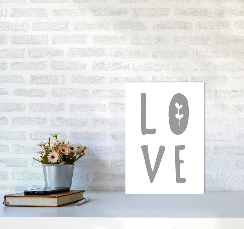 Love Grey Framed Typography Wall Art Print A3 Black Frame