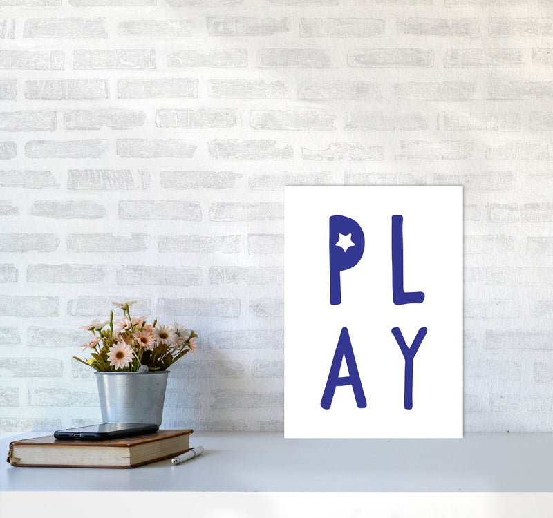 Play Navy Framed Typography Wall Art Print A3 Black Frame