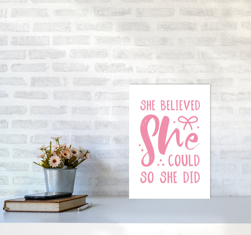 She Believed She Could So She Did Bright Pink Modern Print A3 Black Frame