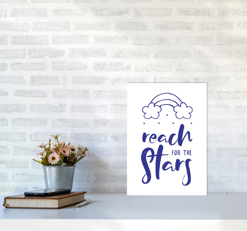 Reach For The Stars Navy Modern Print A3 Black Frame