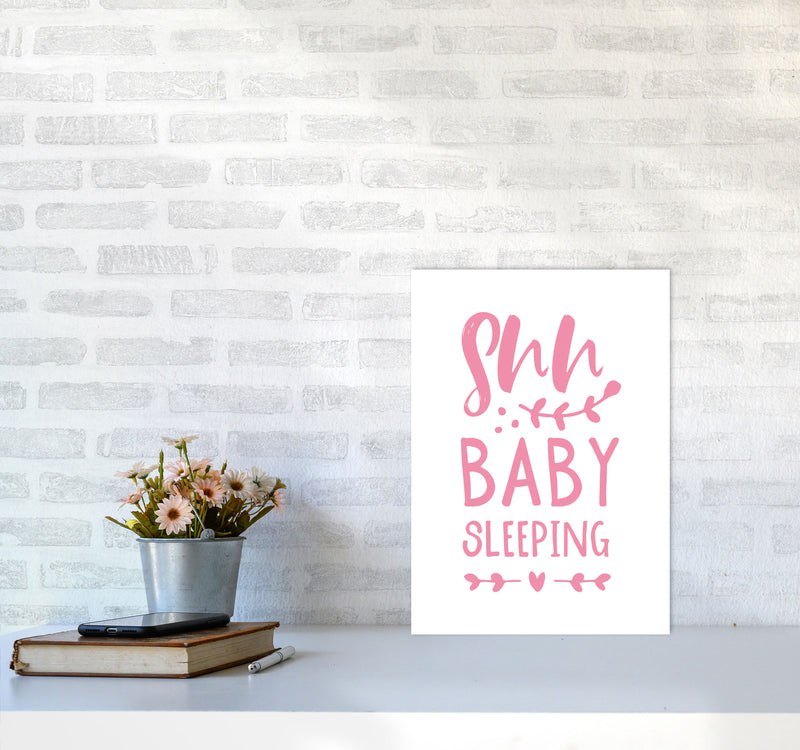 Shh Baby Sleeping Pink Framed Nursey Wall Art Print A3 Black Frame