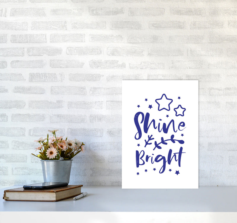 Shine Bright Navy Framed Nursey Wall Art Print A3 Black Frame