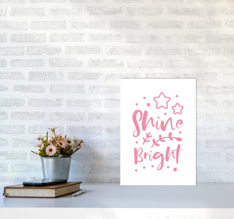 Shine Bright Pink Framed Nursey Wall Art Print A3 Black Frame