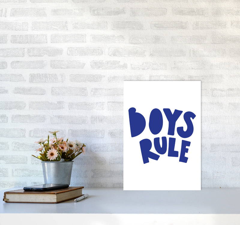 Boys Rule Navy Framed Nursey Wall Art Print A3 Black Frame