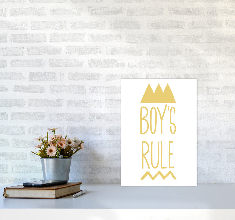 Boys Rule Gold Framed Nursey Wall Art Print A3 Black Frame