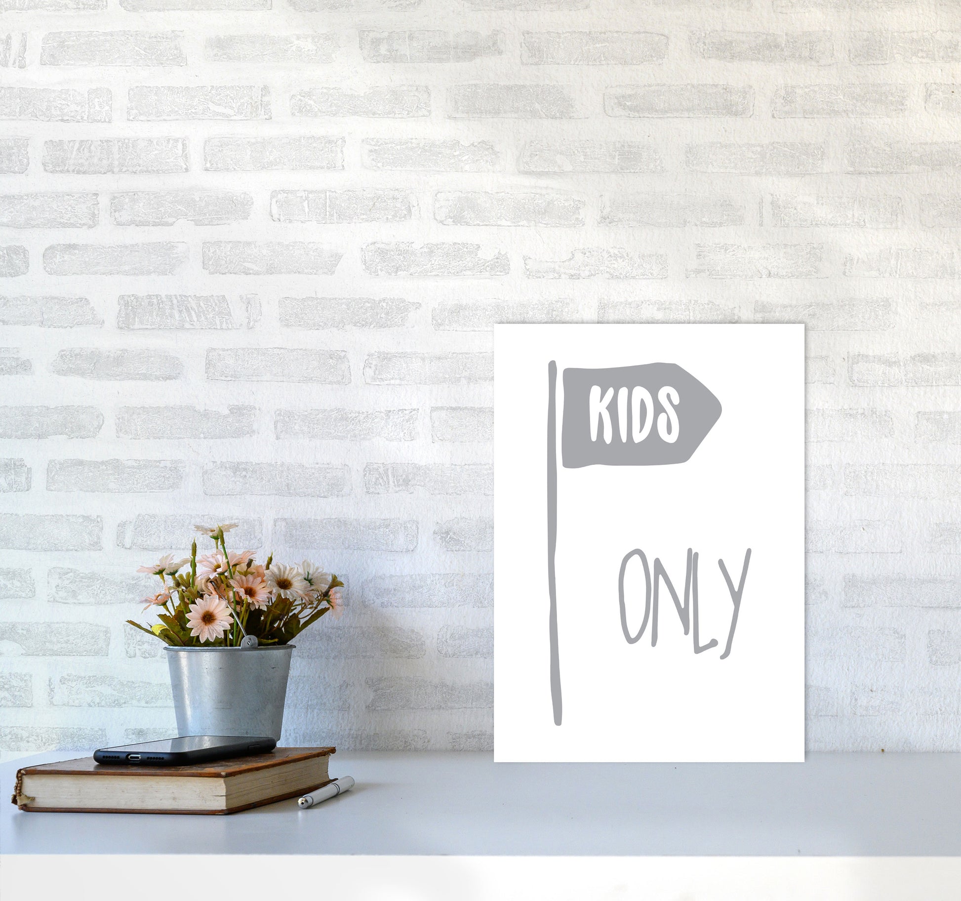 Kids Only Grey Framed Nursey Wall Art Print A3 Black Frame