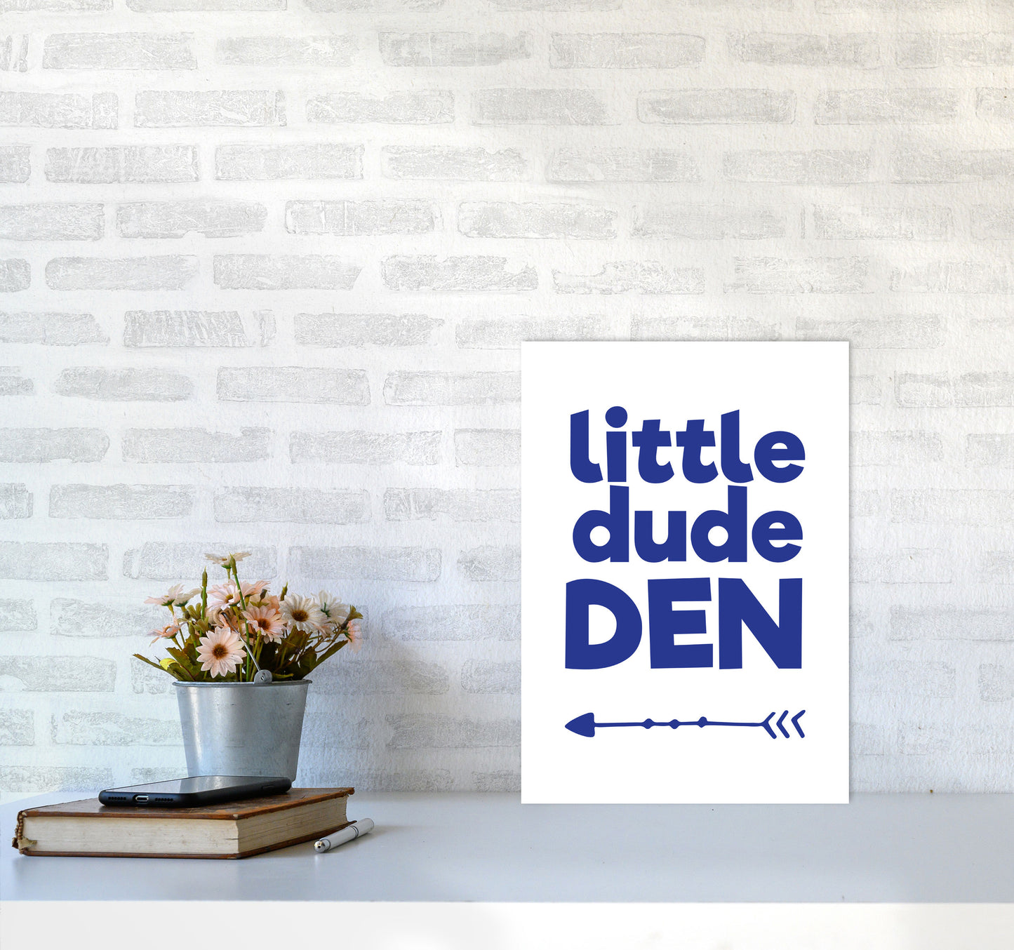 Little Dude Den Navy Framed Nursey Wall Art Print A3 Black Frame