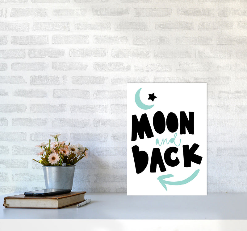 Moon And Back Black And Mint Framed Typography Wall Art Print A3 Black Frame