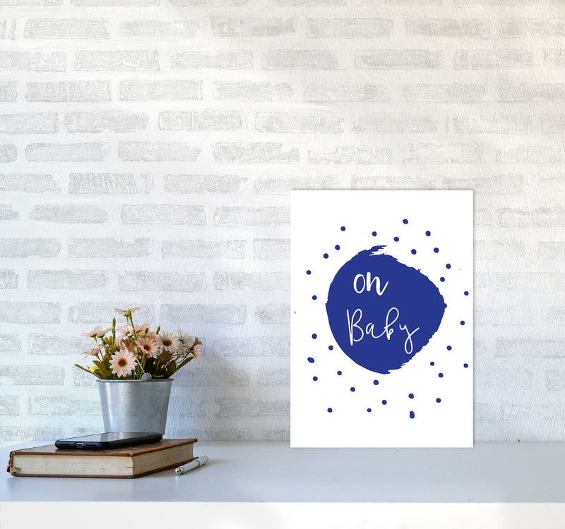 Oh Baby Navy Framed Typography Wall Art Print A3 Black Frame