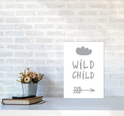 Wild Child Grey Framed Nursey Wall Art Print A3 Black Frame