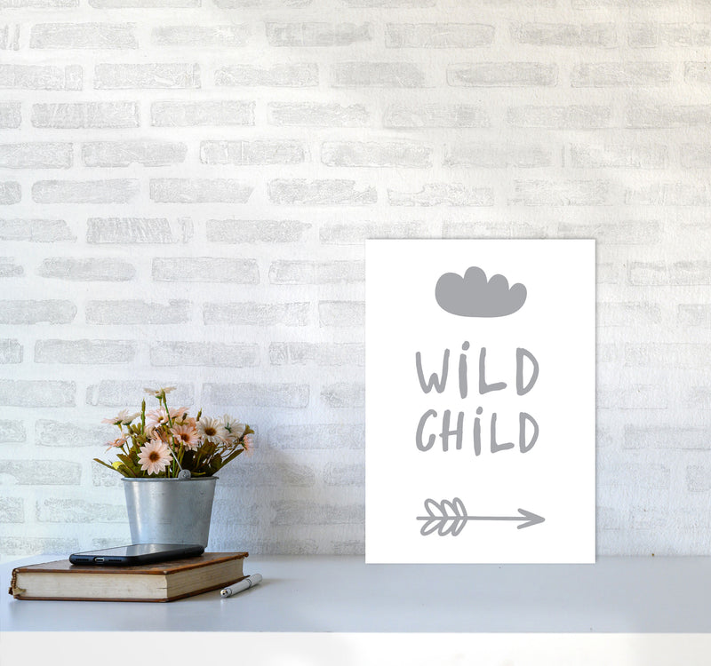 Wild Child Grey Framed Nursey Wall Art Print A3 Black Frame