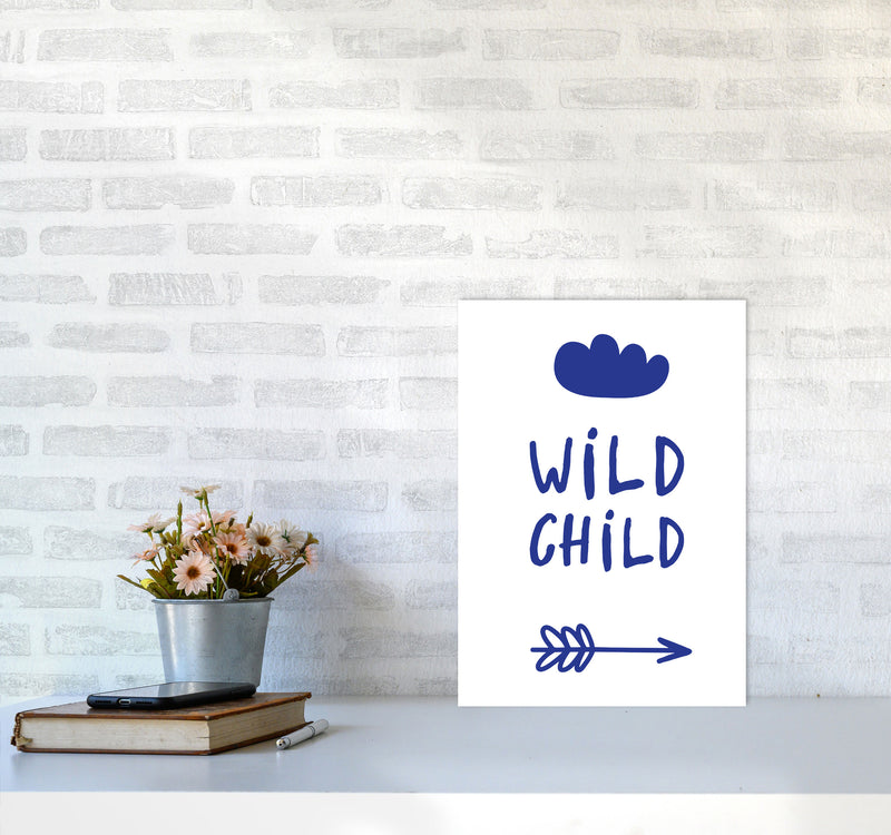 Wild Child Navy Framed Nursey Wall Art Print A3 Black Frame