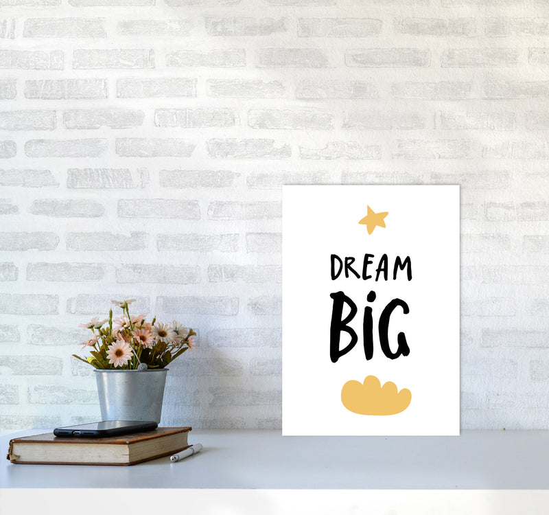Dream Big Yellow Cloud Framed Typography Wall Art Print A3 Black Frame