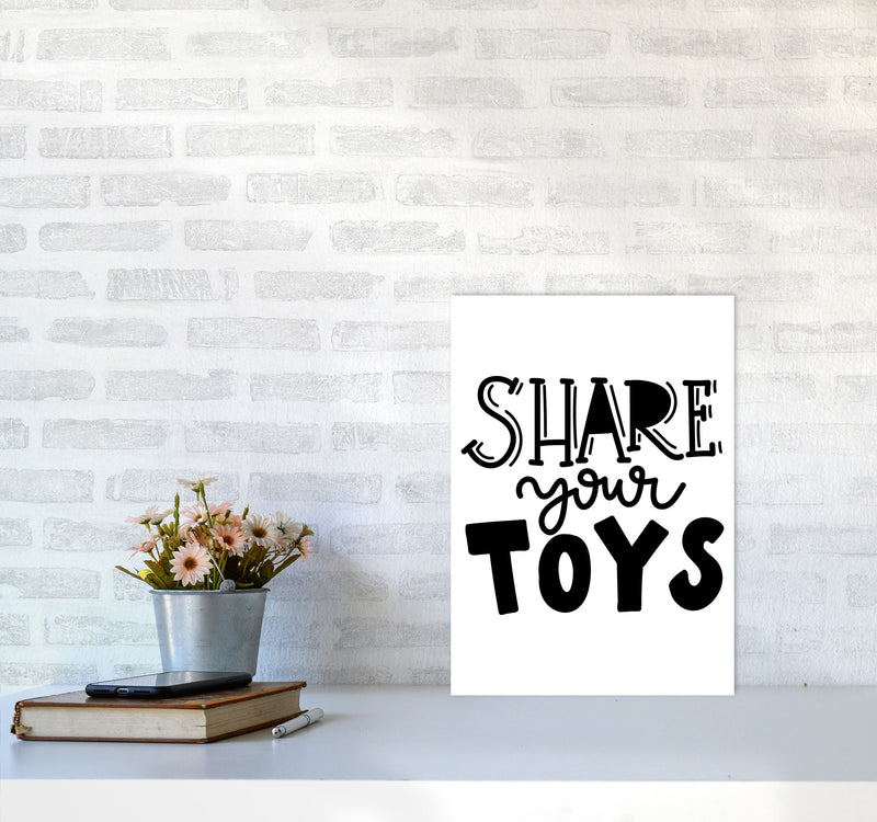 Share Your Toys Framed Nursey Wall Art Print A3 Black Frame