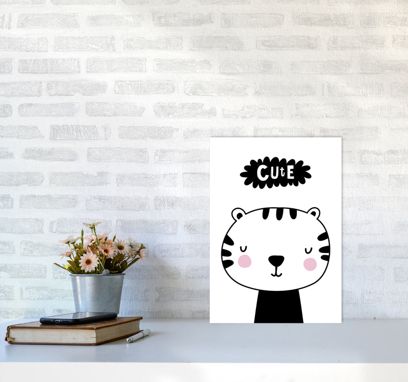 Cute Scandi Tiger Modern Print Animal Art Print A3 Black Frame