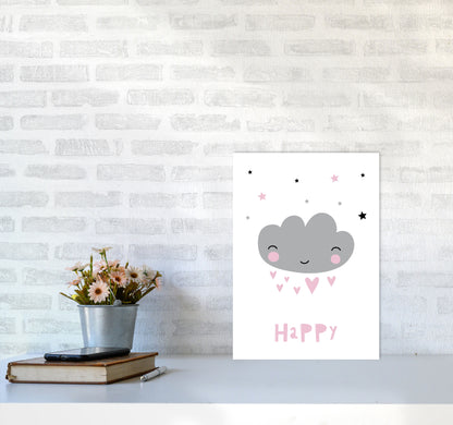 Happy Cloud Framed Nursey Wall Art Print A3 Black Frame