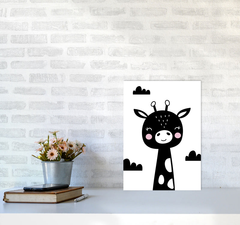 Scandi Black Giraffe Framed Nursey Wall Art Print A3 Black Frame