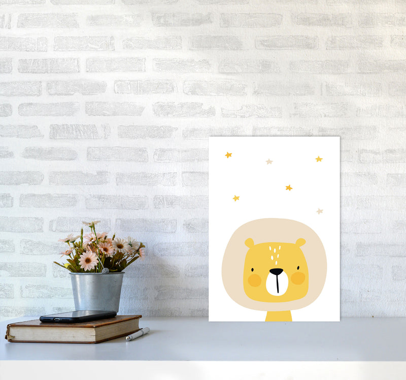 Scandi Lion And Stars Framed Nursey Wall Art Print A3 Black Frame