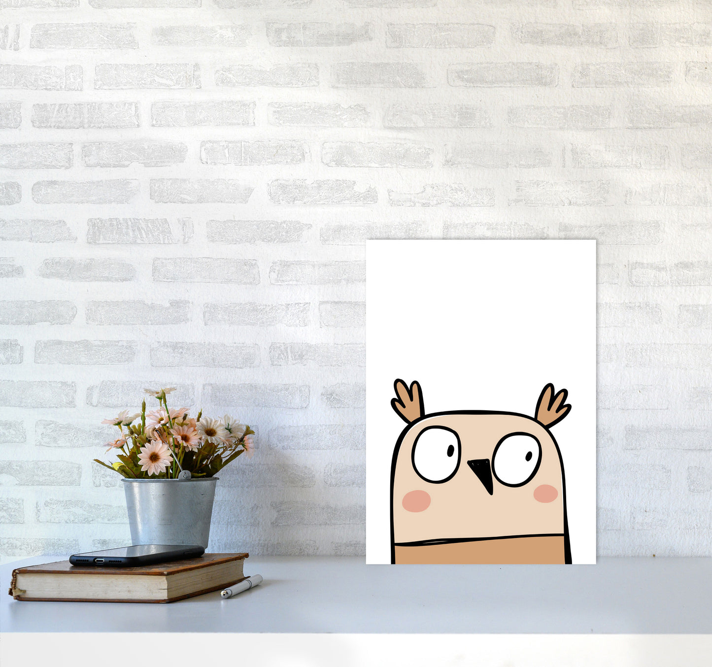 Scandi Owl Framed Nursey Wall Art Print A3 Black Frame