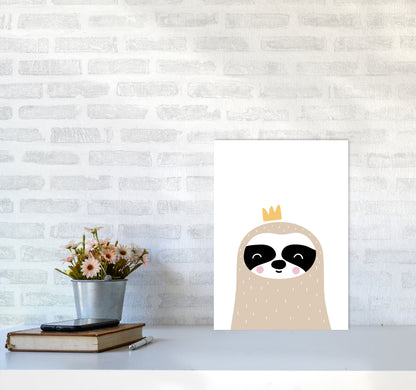 Scandi Sloth With Crown Framed Nursey Wall Art Print A3 Black Frame
