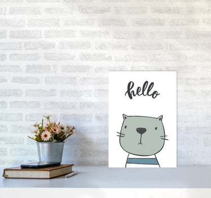 Hello Cat Modern Print Animal Art Print A3 Black Frame