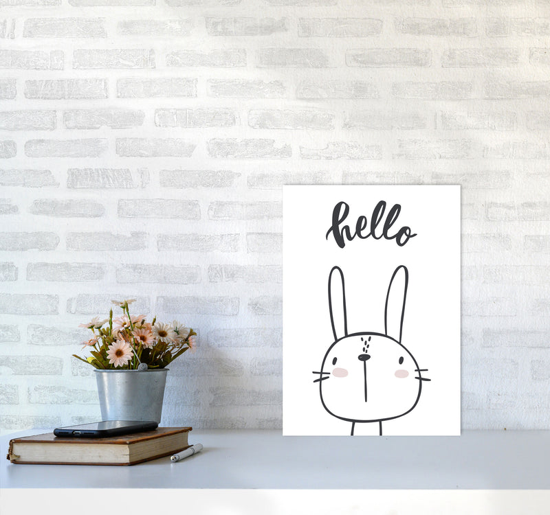 Hello Bunny Modern Print Animal Art Print A3 Black Frame