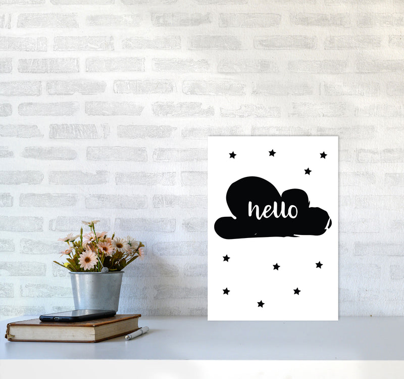 Hello Cloud Black Framed Nursey Wall Art Print A3 Black Frame