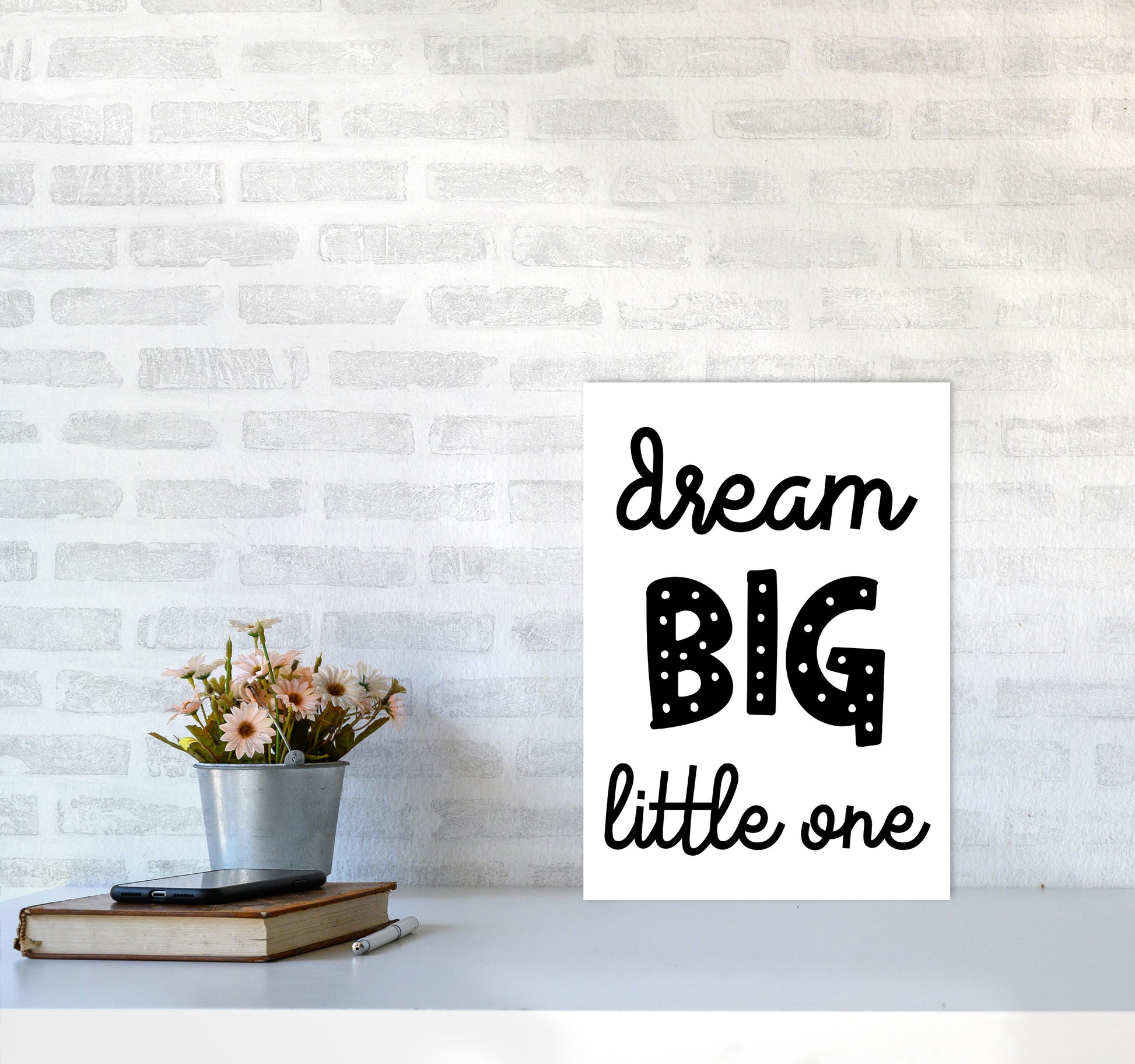 Dream Big Little One Black Framed Nursey Wall Art Print A3 Black Frame