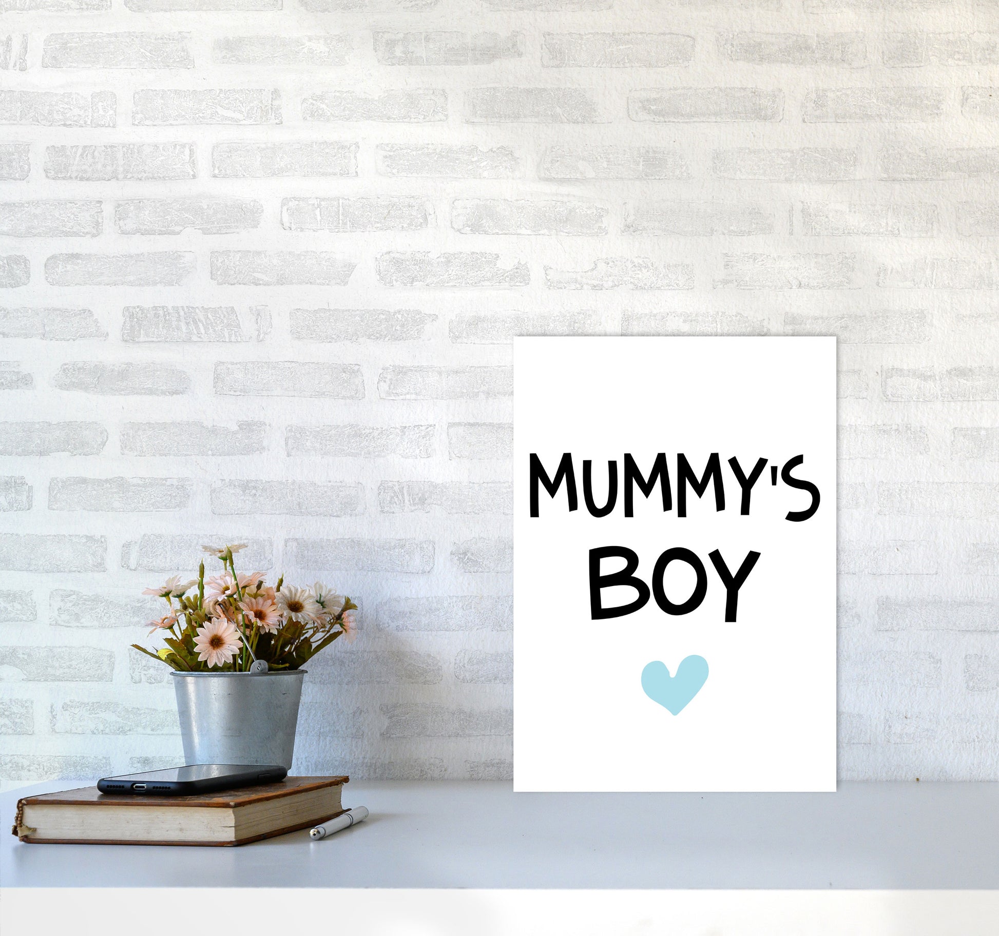 Mummy&#39;s Boy Blue Framed Nursey Wall Art Print A3 Black Frame