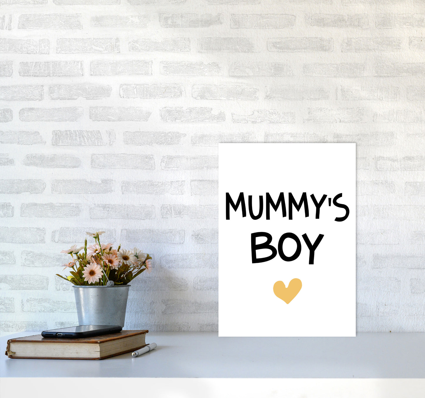 Mummy&#39;s Boy Mustard Framed Nursey Wall Art Print A3 Black Frame