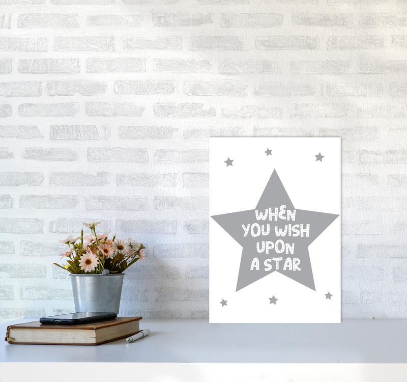Wish Upon A Star Grey Framed Nursey Wall Art Print A3 Black Frame