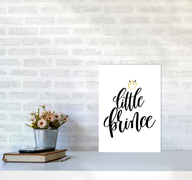 Little Prince Gold Crown Framed Nursey Wall Art Print A3 Black Frame