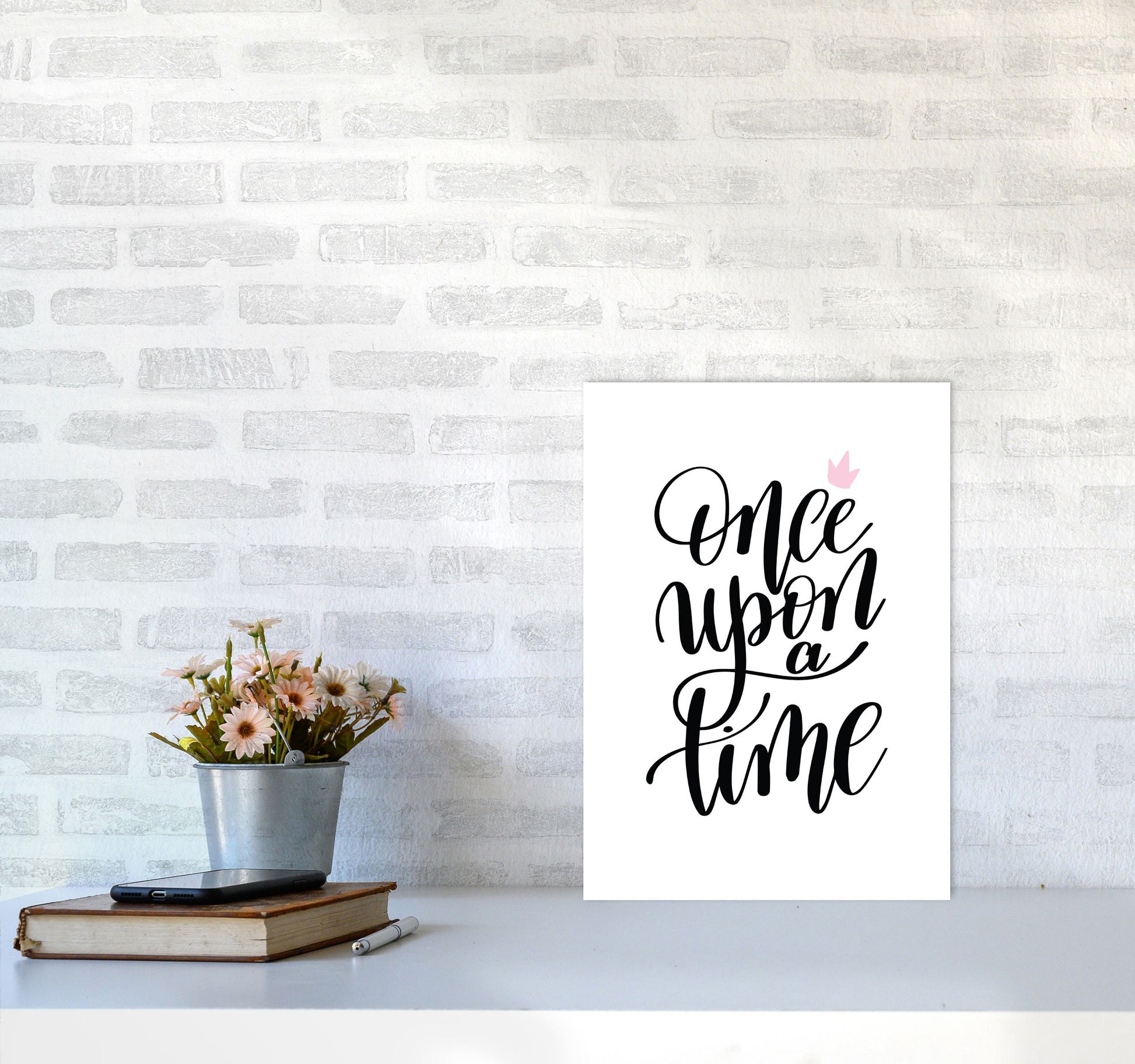 Once Upon A Time Black Framed Typography Wall Art Print A3 Black Frame