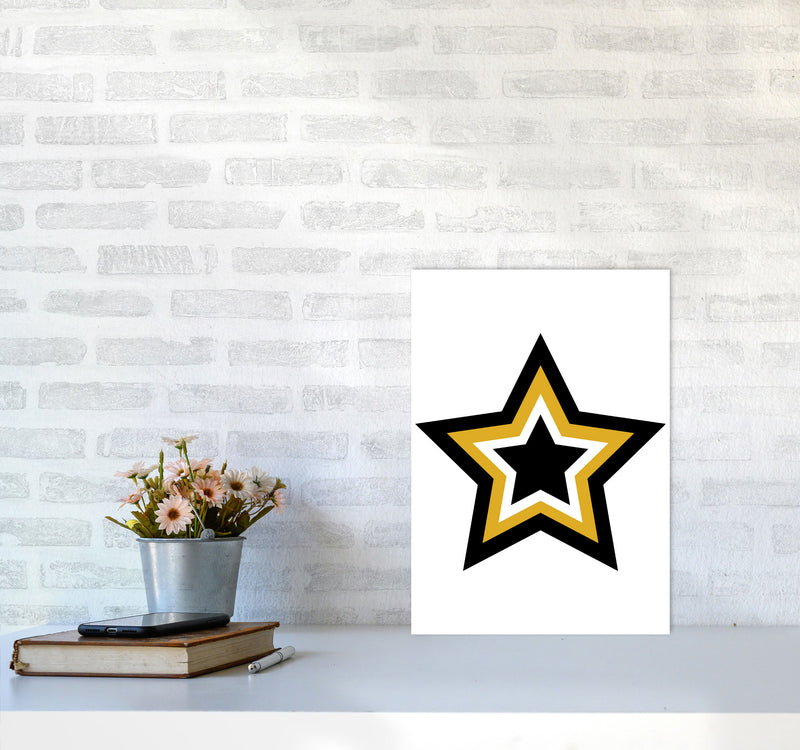 Mustard And Black Layered Star Modern Print A3 Black Frame