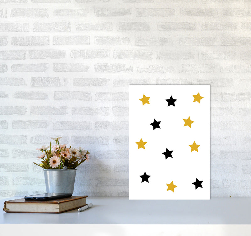 Mustard And Black Stars Modern Print A3 Black Frame