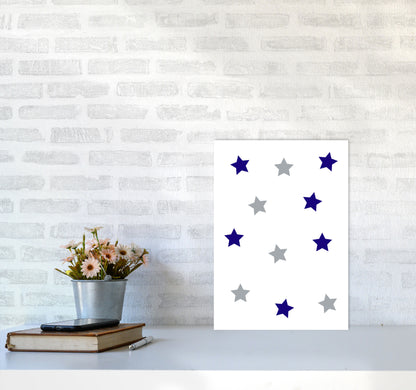 Navy And Grey Stars Modern Print A3 Black Frame
