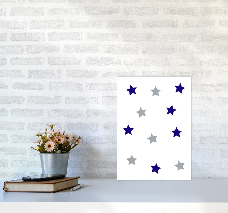 Navy And Grey Stars Modern Print A3 Black Frame